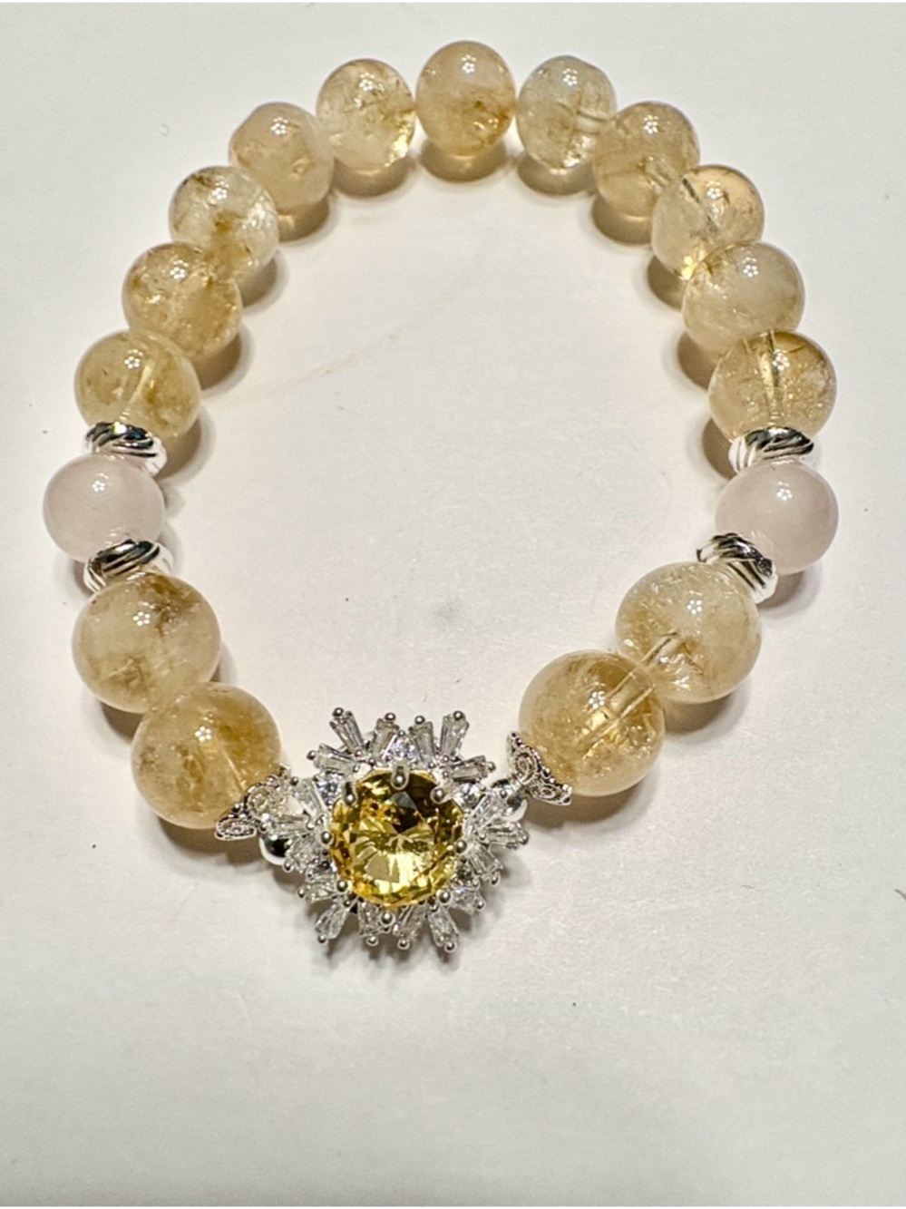 Handcrafted Yellow Crystal Sunburst Bead Stretch Bracelet